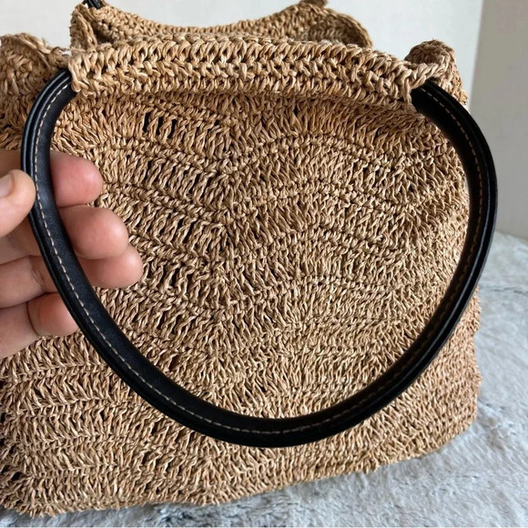 Handbag Straw Woven Tote with Leather Straps - Picture 5 of 15